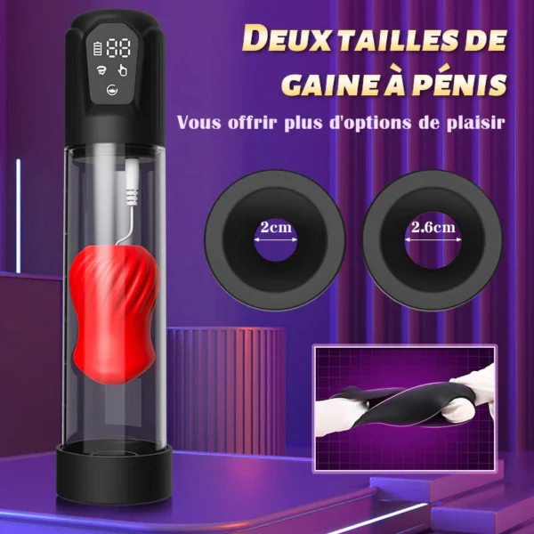 Expédition le 10 février Red lips-Pompe à pénis 7 succion 5 vibration, Avec 2 Gaines silicones interchangeables – Image 5